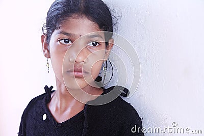 Depressed Indian Little Girl Stock Photo