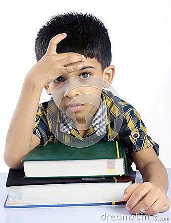 Depressed Indian School Boy Stock Photo