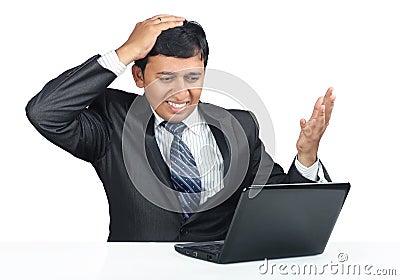 Depressed Indian Young Businessman Stock Photo