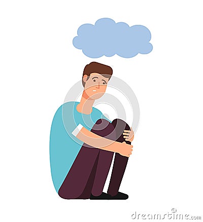 Depressed man. Depression concept homeless upset ashamed afraid lonely person sadness shame gloomy guy cartoon vector Vector Illustration