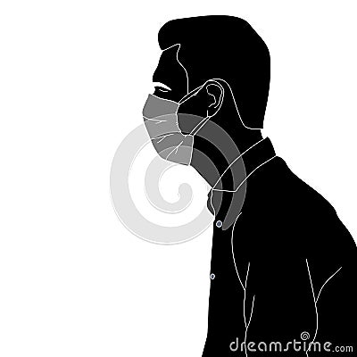 Depressed man in the mask profile view illustrated on white background, vector illustration of flat characters in the mask, Vector Illustration