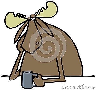 Depressed moose drinking coffee Stock Photo