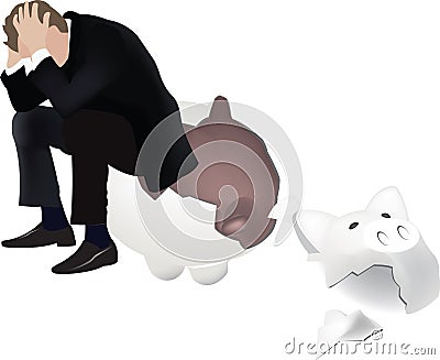 Depressed person sitting over currency depressed person sitting over currency Vector Illustration