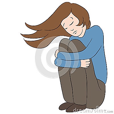 Depressed Sad Woman Vector Illustration