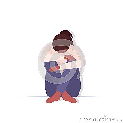 Depressed woman crying depression problems stress psychotherapy bullying concept Vector Illustration