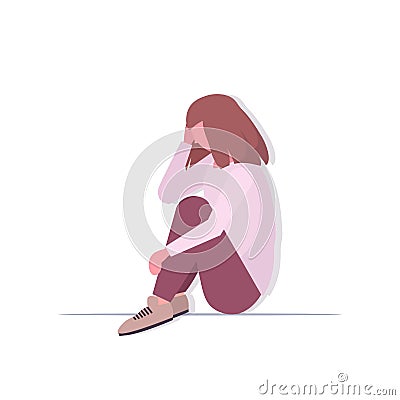 Depressed woman crying depression problems stress psychotherapy bullying concept Vector Illustration