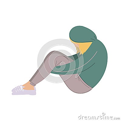 Sad and depressed girl sitting on the floor. Depressed teenager. Creative vector illustration Vector Illustration