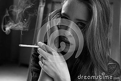 Depressed Woman Smoking Stock Images - Image: 35495884