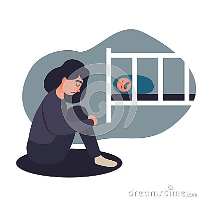 Depressed young woman. Young, tired mother is not suited to a crying baby and feels guilty. Stock Photo