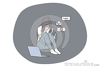 Depression, bullying, bad news, social media, anxiety concept Vector Illustration