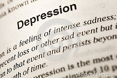 Depression mental illness anxiety disease intense sadness definition dictionary Stock Photo