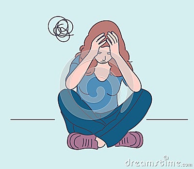 Depression, fatigue, mental stress, frustration concept. Vector Illustration