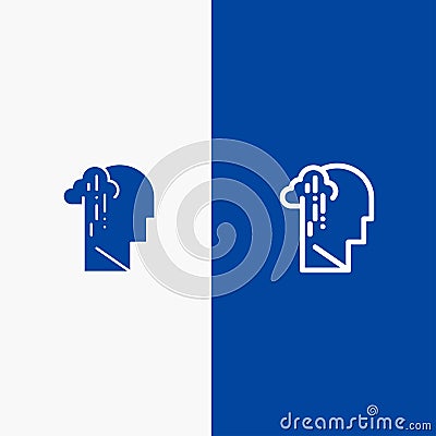 Depression, Grief, Human, Melancholy, Sad Line and Glyph Solid icon Blue banner Line and Glyph Solid icon Blue banner Vector Illustration