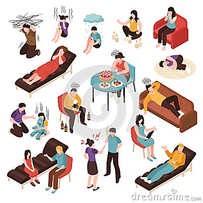 Depression Isometric Set Vector Illustration