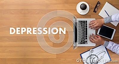 DEPRESSION miserable depressed , Depression and its consequences Stock Photo