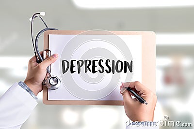 DEPRESSION miserable depressed , Depression and its consequences Stock Photo