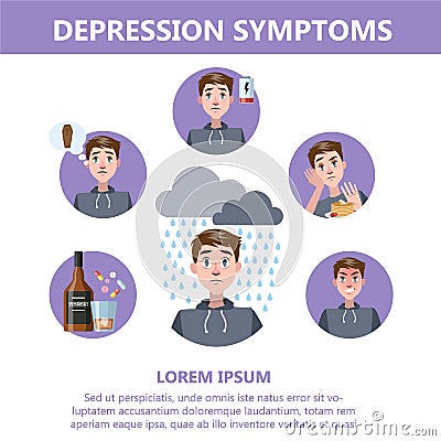 Depression signs and symptom. Infographic for people Vector Illustration