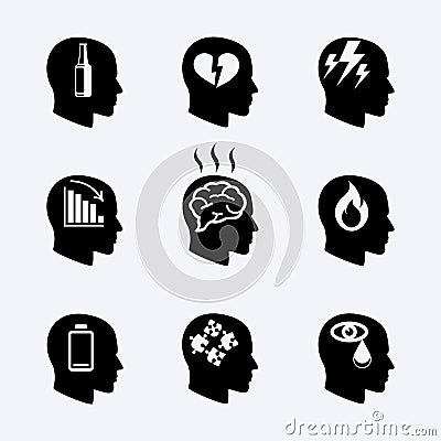 Depression, stress concept or mental health icons Vector Illustration