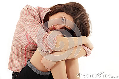 Depression teen girl cried lonely Stock Photo