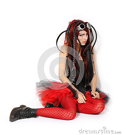 Depression teen girl informal cyber punk cried lonely Stock Photo