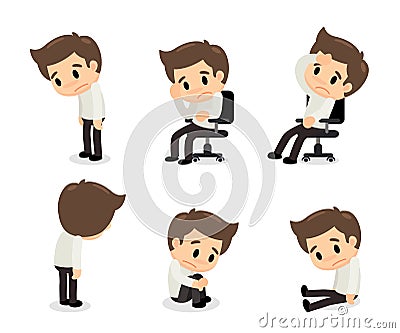 Depressive disorder man in various actions. Stock Photo