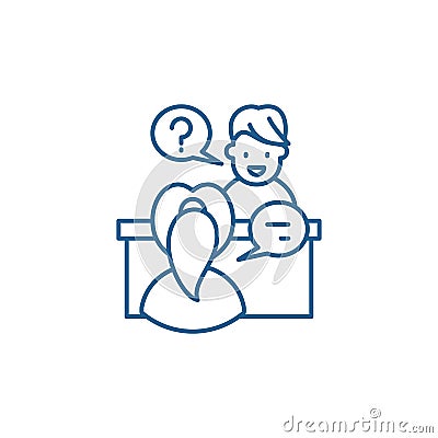 In depth interview line icon concept. In depth interview flat vector symbol, sign, outline illustration. Vector Illustration