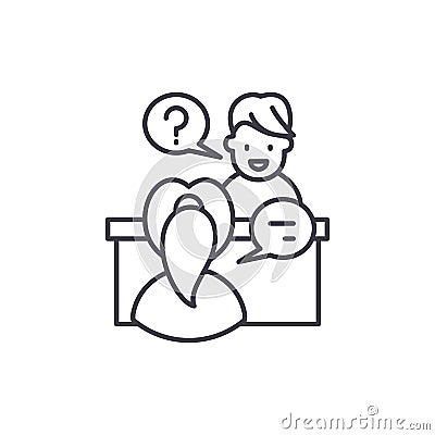 In depth interview line icon concept. In depth interview vector linear illustration, symbol, sign Vector Illustration