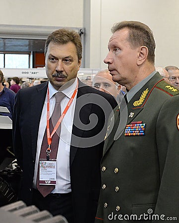 Deputy Ministers of the Interior of Russia Sergey Gerasimov and Viktor Zolotov at the international exhibition `Interpolitex` Editorial Stock Photo