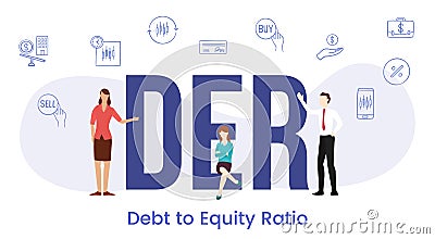 Der debt equity ratio concept with big word or text and people with modern flat style Vector Illustration