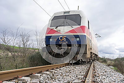 Derailed train coaches at the site of a train accident at the Ge Editorial Stock Photo