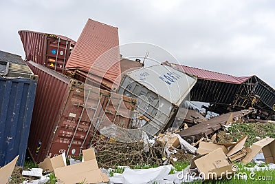 Derailed train coaches at the site of a train accident at the Ge Editorial Stock Photo