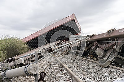 Derailed train coaches at the site of a train accident at the Ge Editorial Stock Photo