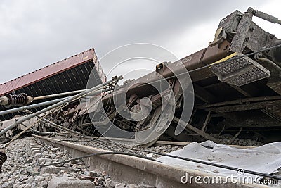 Derailed train coaches at the site of a train accident at the Ge Editorial Stock Photo