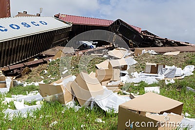 Derailed train coaches at the site of a train accident at the Ge Editorial Stock Photo