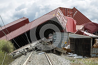 Derailed train coaches at the site of a train accident at the Ge Editorial Stock Photo