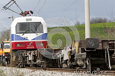 Derailed train coaches at the site of a train accident at the Ge Editorial Stock Photo