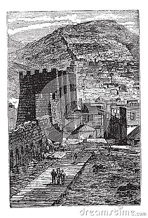 Derbent in Dagestan, Russian Federation, vintage engraving Vector Illustration