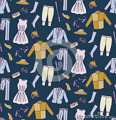 Derby Costume with dark blue background Seamless Pattern Vector Illustration