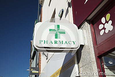 Derby, Derbyshire, UK: October 2018: Pharmacy sign Editorial Stock Photo