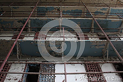 Derelict Cell Blocks Inside an Abandoned Prison Stock Photo