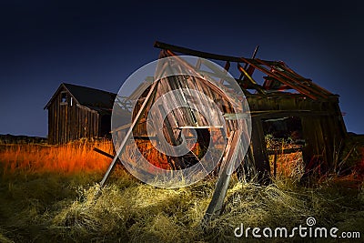 Derelict fishing shacks Stock Photo