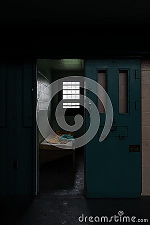 Derelict Prison Cell - Restricted Housing Unit - Abandoned Cresson Prison / Sanatorium - Pennsylvania Stock Photo