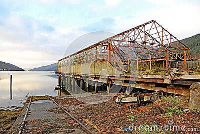 Derelict Warehouse by Loch Long, Scotland Stock Photo