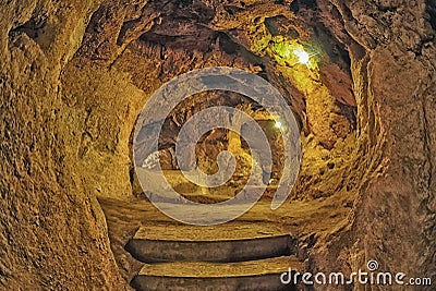 Derinkuyu cave underground city, Cappadocia , Turkey .Travel ba Stock Photo