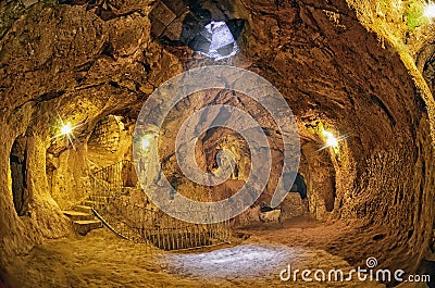 Derinkuyu cave underground city, Cappadocia , Turkey .Travel ba Stock Photo