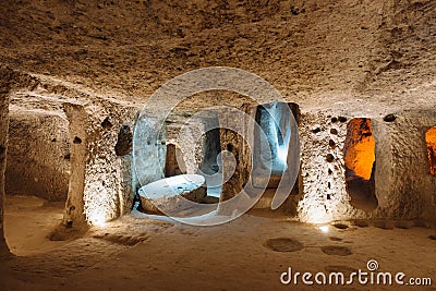 Derinkuyu underground city in Cappadocia, Turkey. Stock Photo