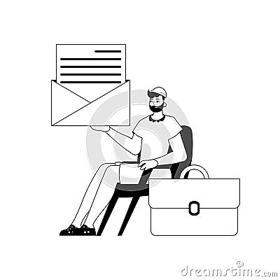 The derision is holding a letter . subject of authoritative message . black and ashen analogue expressive expressive Vector Illustration