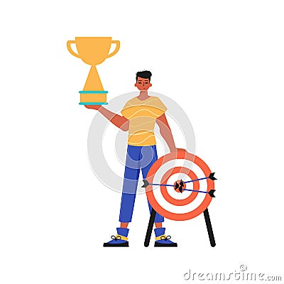The derision holds the achiever 's cup in his template. Trendy style, Vector Illustration Vector Illustration