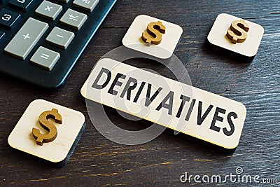 Derivatives word on the plate near calculator. Stock Photo