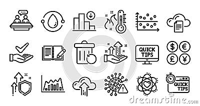 Dermatologically tested, Analysis graph and Decreasing graph line icons set. Vector Vector Illustration